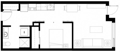 Floor plan for 1 bed, 1 bath, 697 sqft